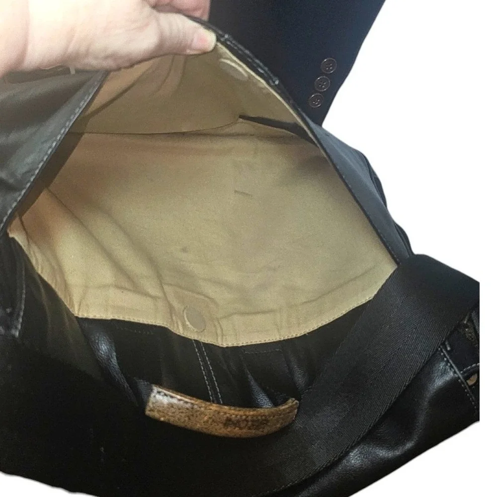 Boconi Black Leather Messenger Bag Briefcase Crossbody Laptop Satchel Work Bag